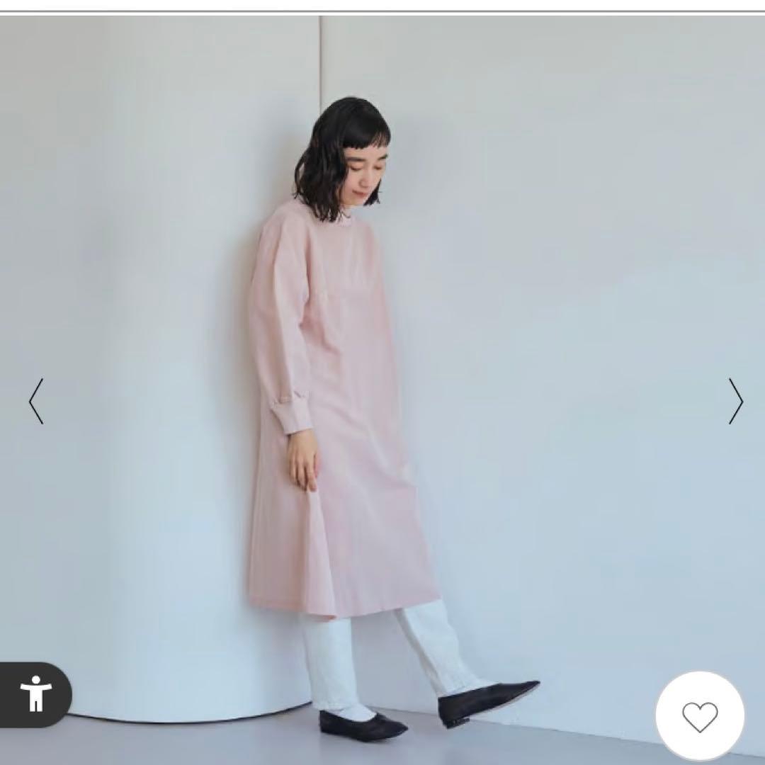 中川政七商店 綿麻 ハイネック ワンピース 灰桜 Aライン 長袖 美品