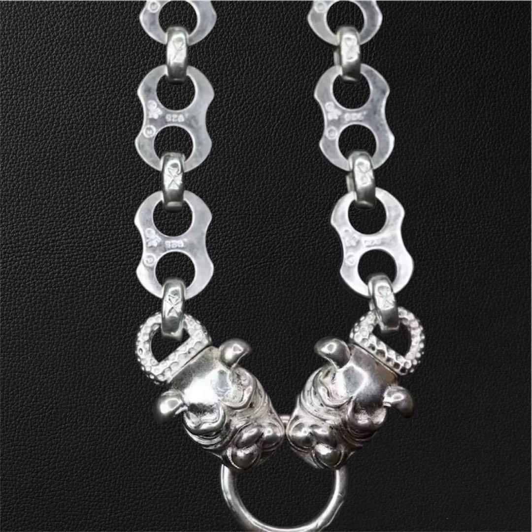 S925刻印 ヴィンテージチェーン ピットブル彫刻 ネックレス 重厚感 犬 人気
