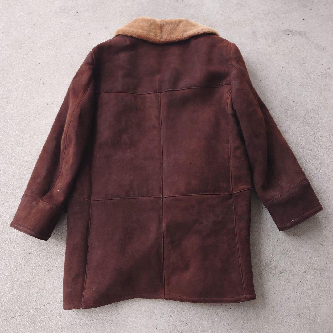 ヴィンテージ 裏ボアレザームートンコート 襟ボア ブラウン 本革 古着