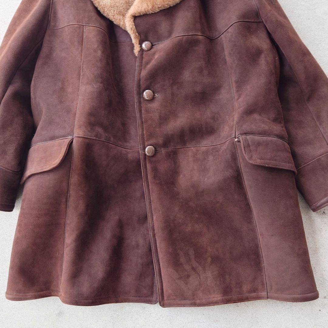ヴィンテージ 裏ボアレザームートンコート 襟ボア ブラウン 本革 古着