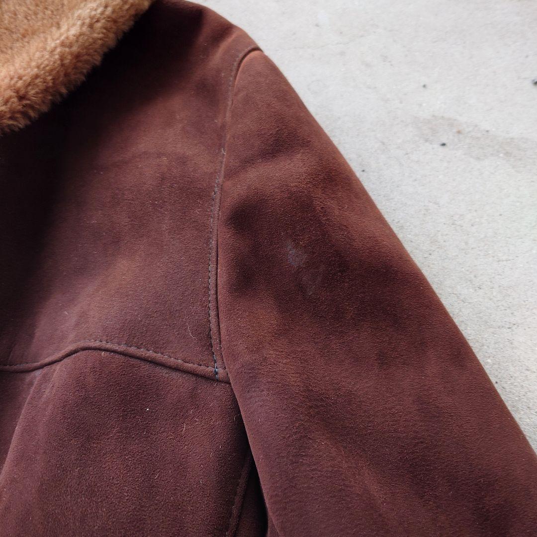 ヴィンテージ 裏ボアレザームートンコート 襟ボア ブラウン 本革 古着