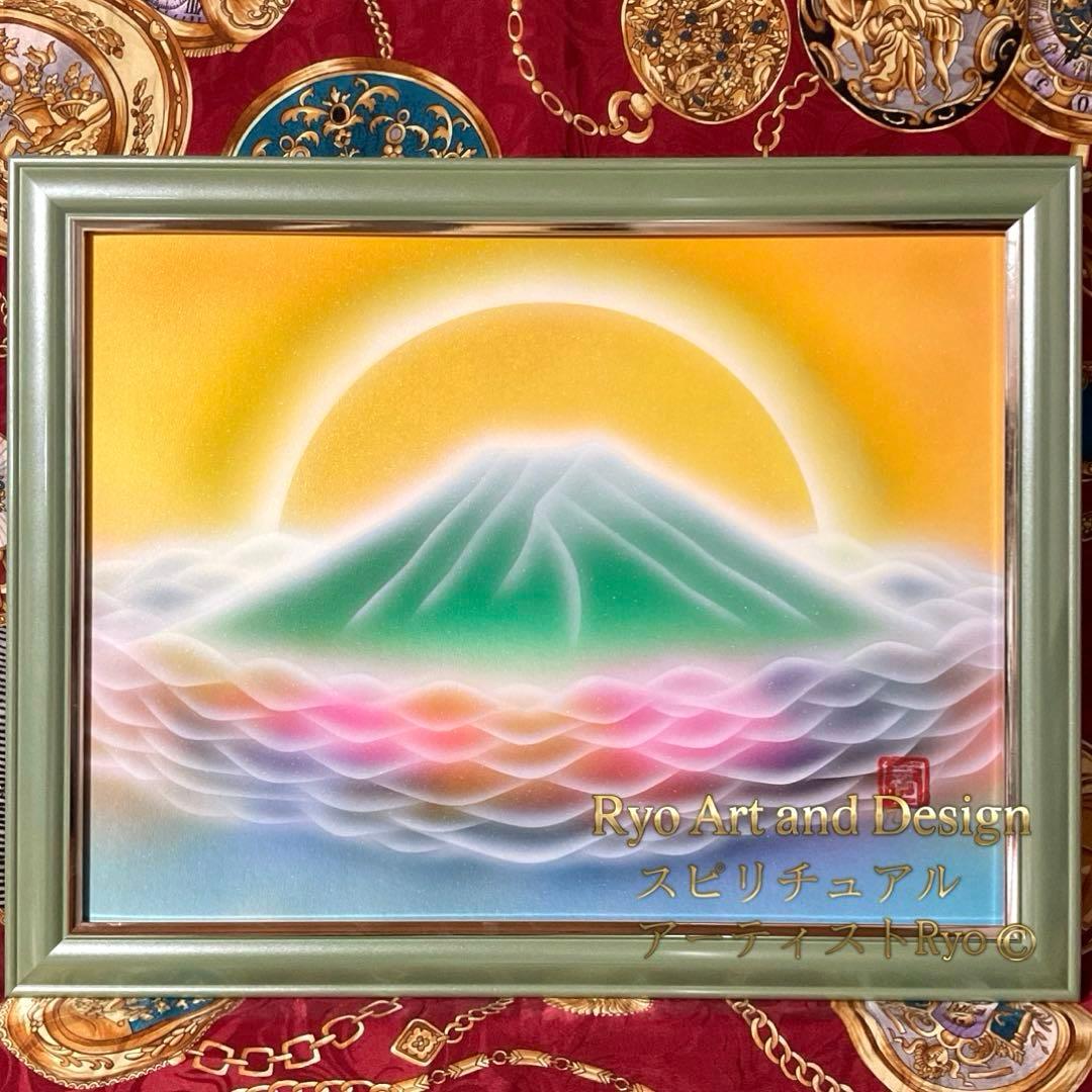 富士山絵画クリスマスセール｜神界 龍雲 天照大御神 次元上昇アート額縁付き