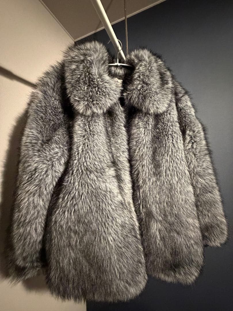 グレー ファーコート 襟付き
