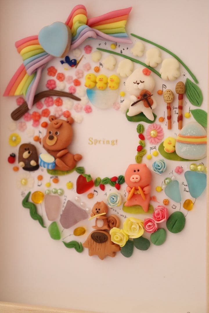 【現品のみ　　お花の中で演奏会】季節のリース　シーグラスアート　ナチュラル