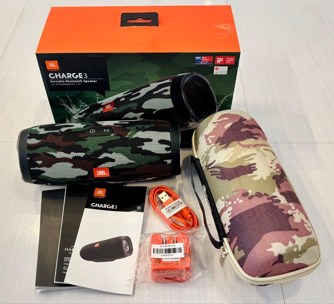 屋外使用なし JBL Charge3 迷彩 同柄ケース付 稼働時間極少付属品完備