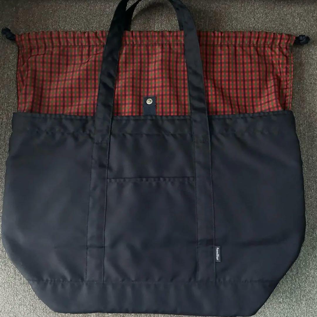 familiar ファミリア　マザーズバッグ ネイビー 赤チェック柄