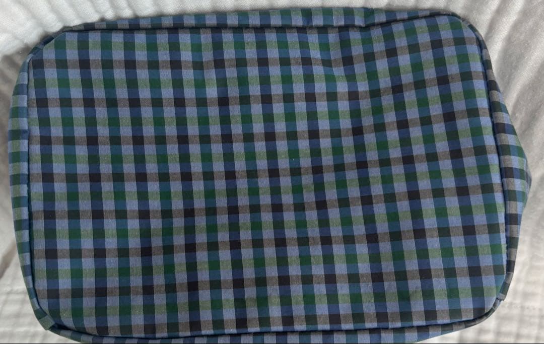 ファミリア青チェックリボン付手提げバッグ