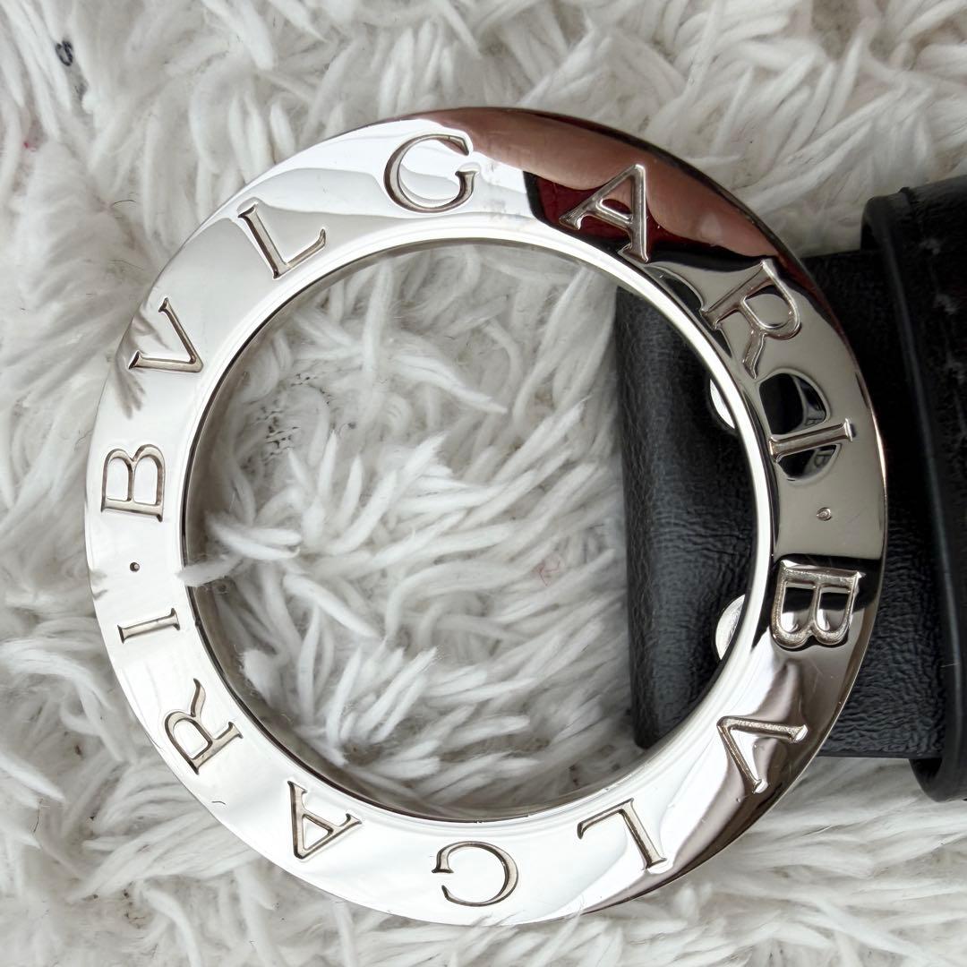 【未使用級】 ブルガリ ベルト ロゴマニア サークルロゴ シルバー金具 ブラック