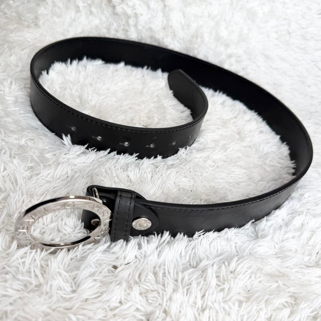 【未使用級】 ブルガリ ベルト ロゴマニア サークルロゴ シルバー金具 ブラック