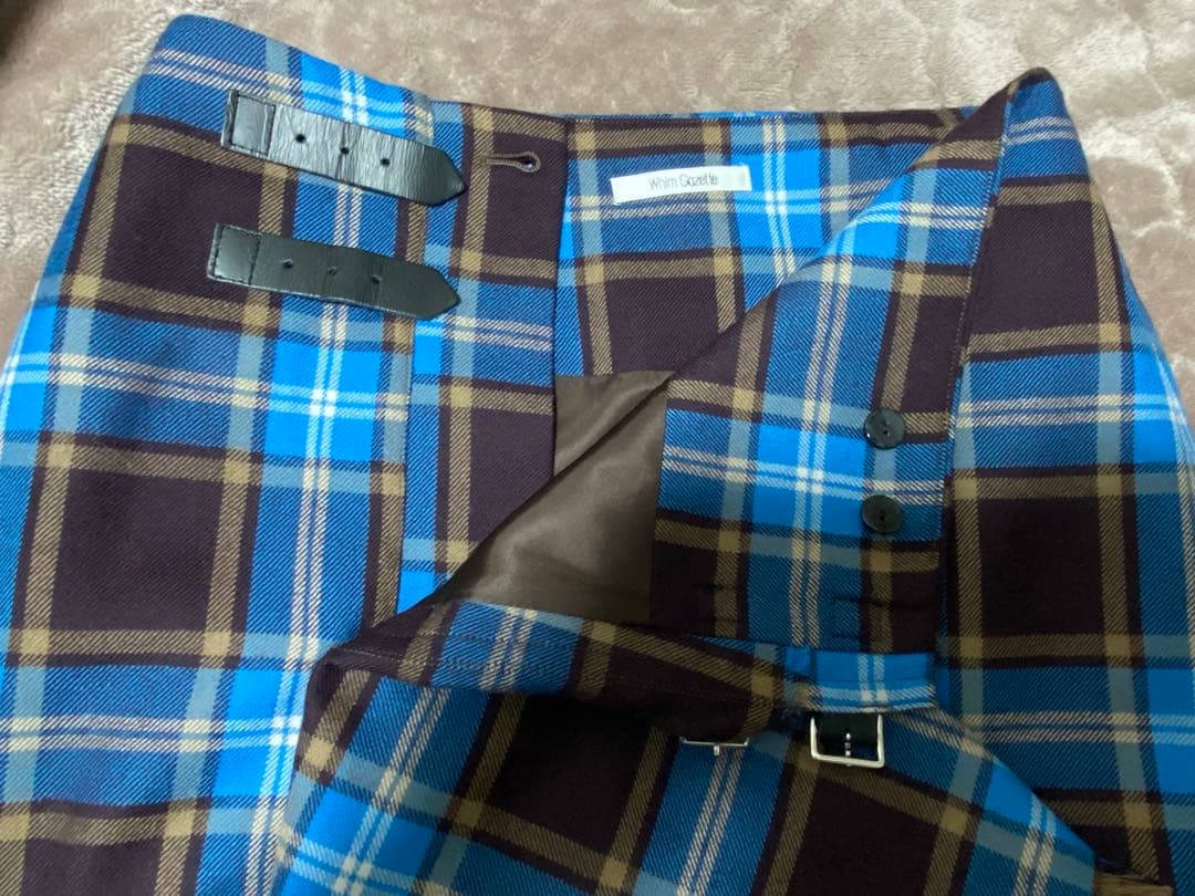 2025AW 新品【Whim Gazette】チェックフリンジスカート　ブルー