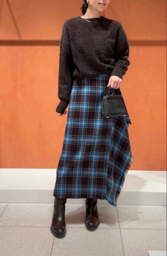 2025AW 新品【Whim Gazette】チェックフリンジスカート　ブルー