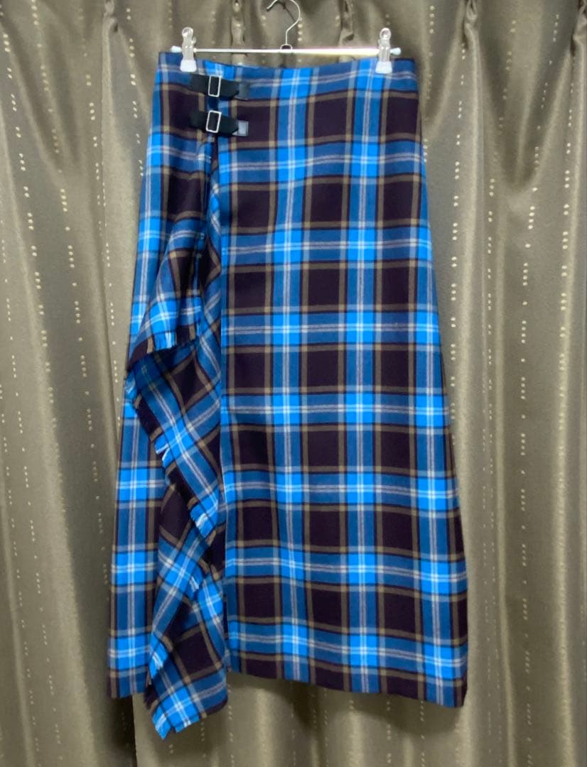 2025AW 新品【Whim Gazette】チェックフリンジスカート　ブルー