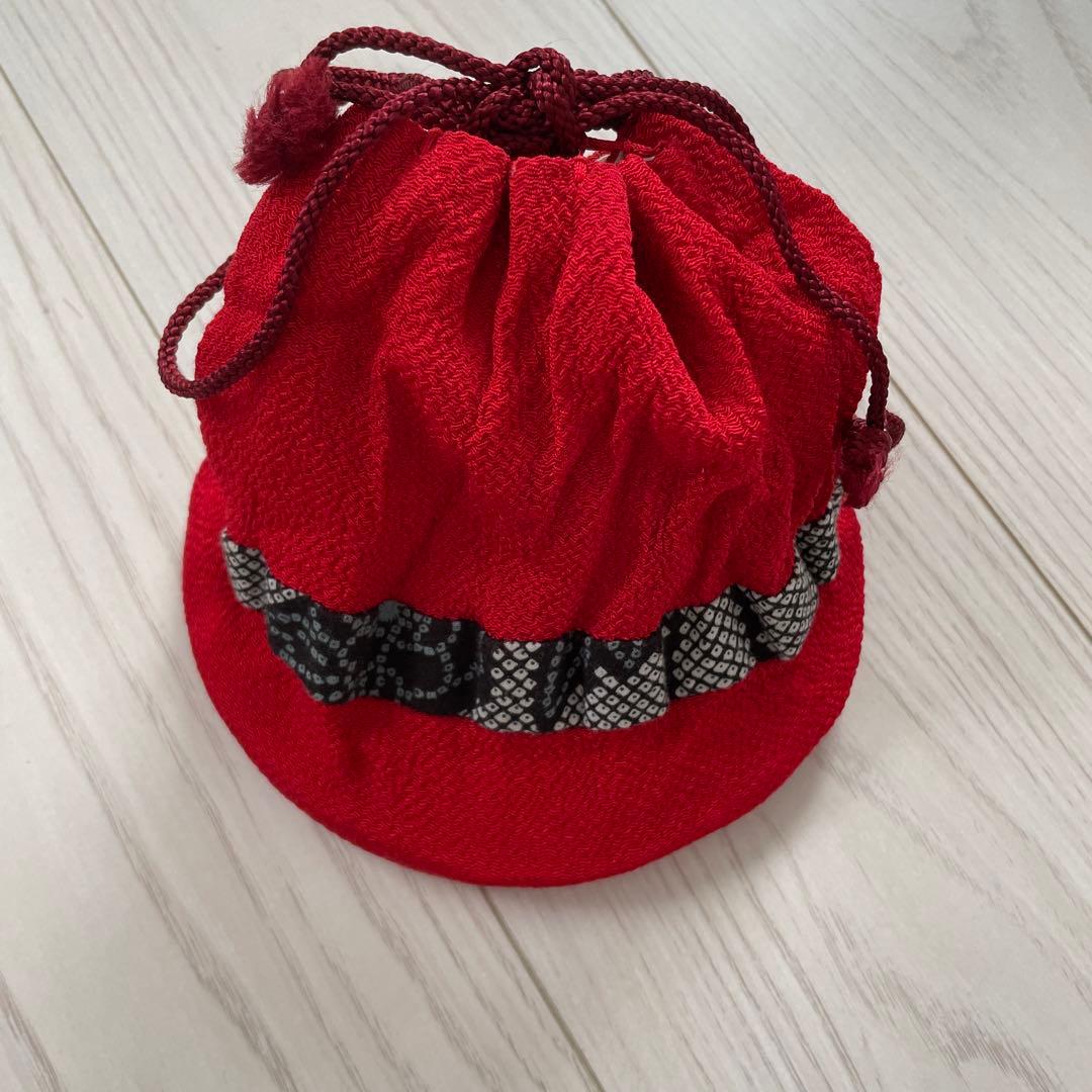 浴衣セット　7点　和モダン赤系　浴衣　帯　下駄　扇子　かごバッグ　巾着　髪飾り