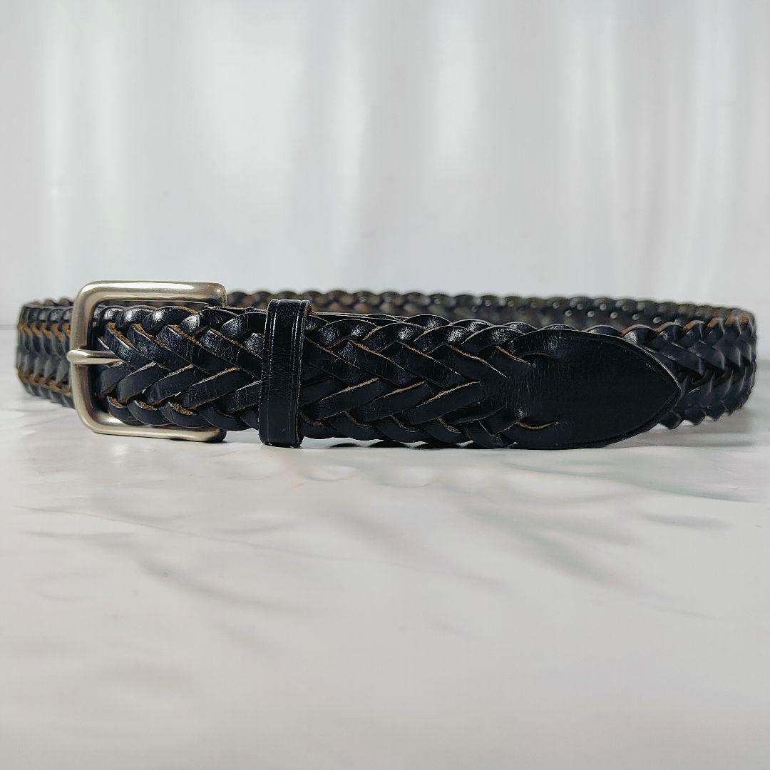 【極美品】Whitehouse Cox 英国製　極厚黒艶編込み　高級ドレスベルト