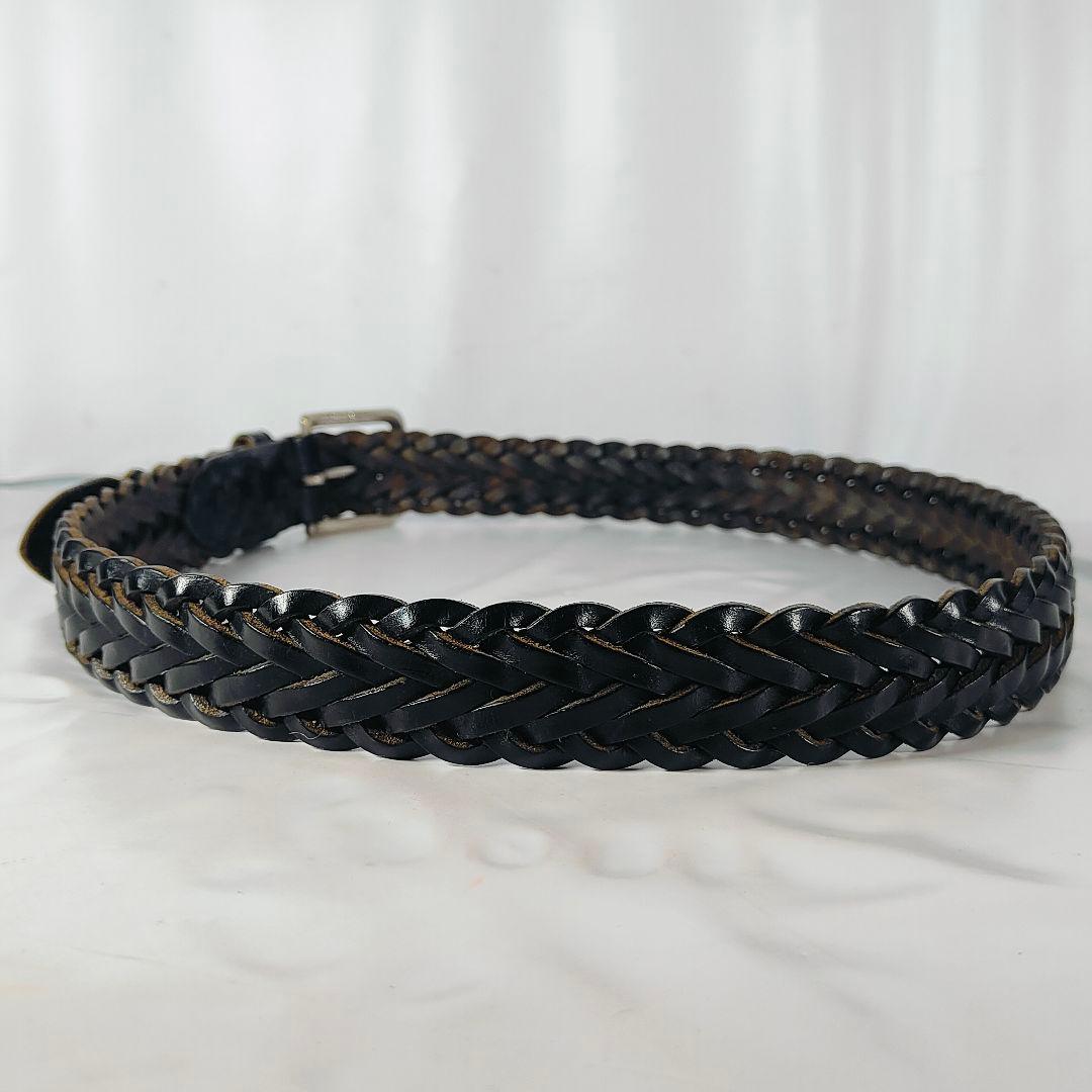 【極美品】Whitehouse Cox 英国製　極厚黒艶編込み　高級ドレスベルト