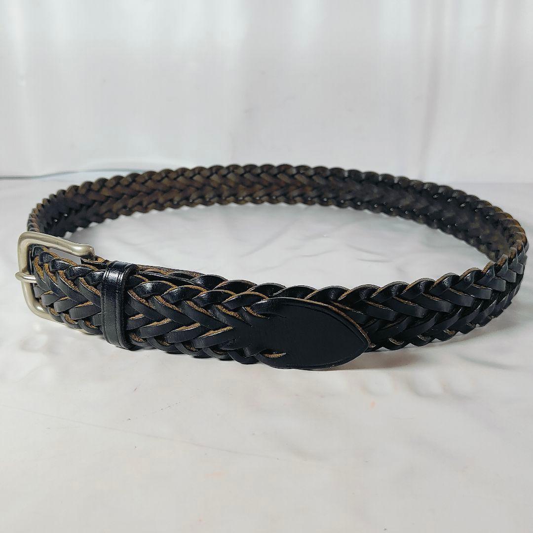 【極美品】Whitehouse Cox 英国製　極厚黒艶編込み　高級ドレスベルト