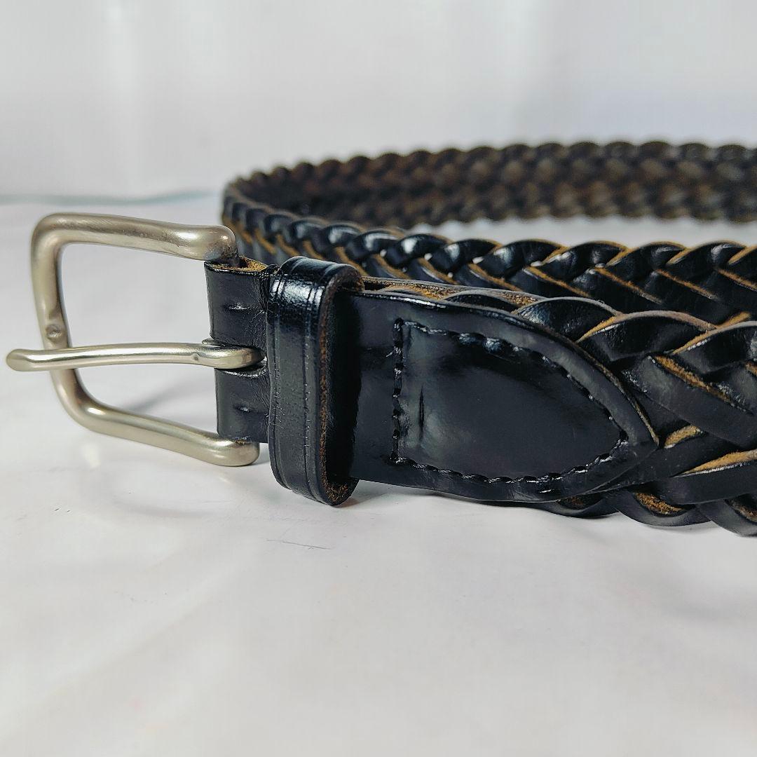 【極美品】Whitehouse Cox 英国製　極厚黒艶編込み　高級ドレスベルト
