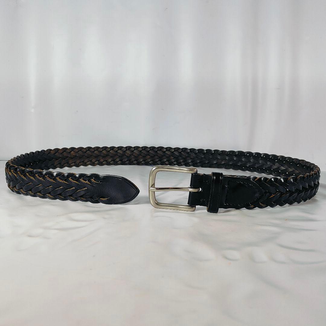 【極美品】Whitehouse Cox 英国製　極厚黒艶編込み　高級ドレスベルト