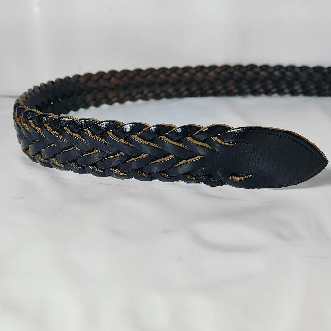 【極美品】Whitehouse Cox 英国製　極厚黒艶編込み　高級ドレスベルト