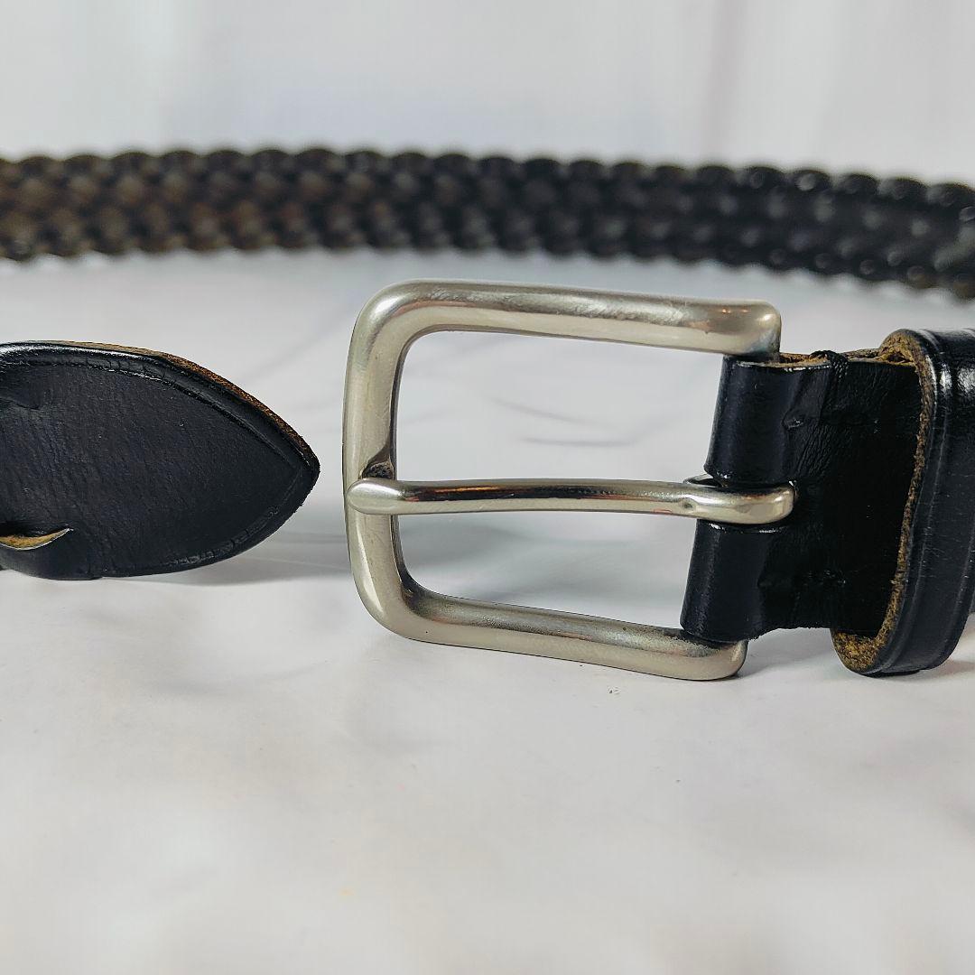 【極美品】Whitehouse Cox 英国製　極厚黒艶編込み　高級ドレスベルト