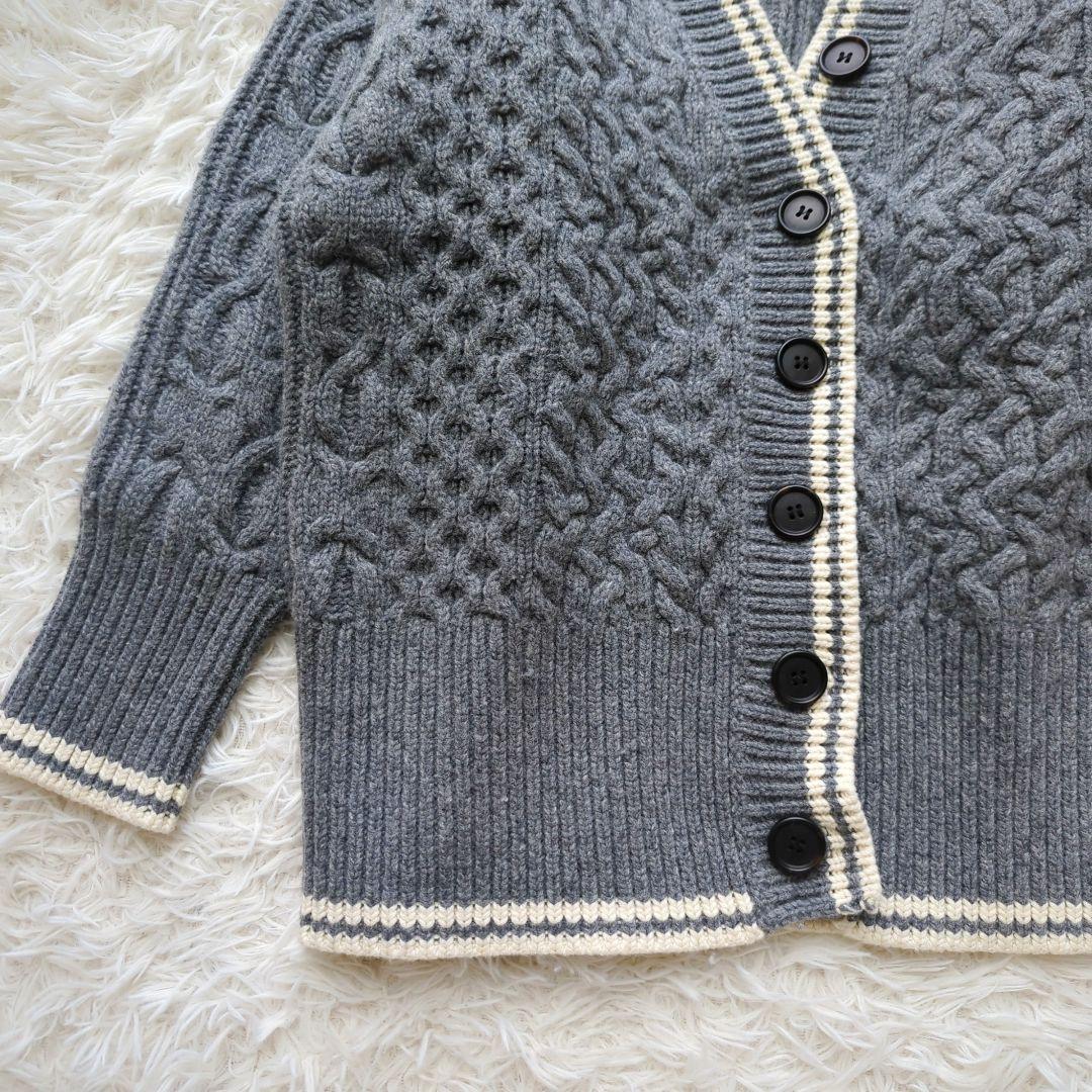 美品✨️カレンソロジー　ラムズアランニットカーディガン ブルーグレー ケーブル柄
