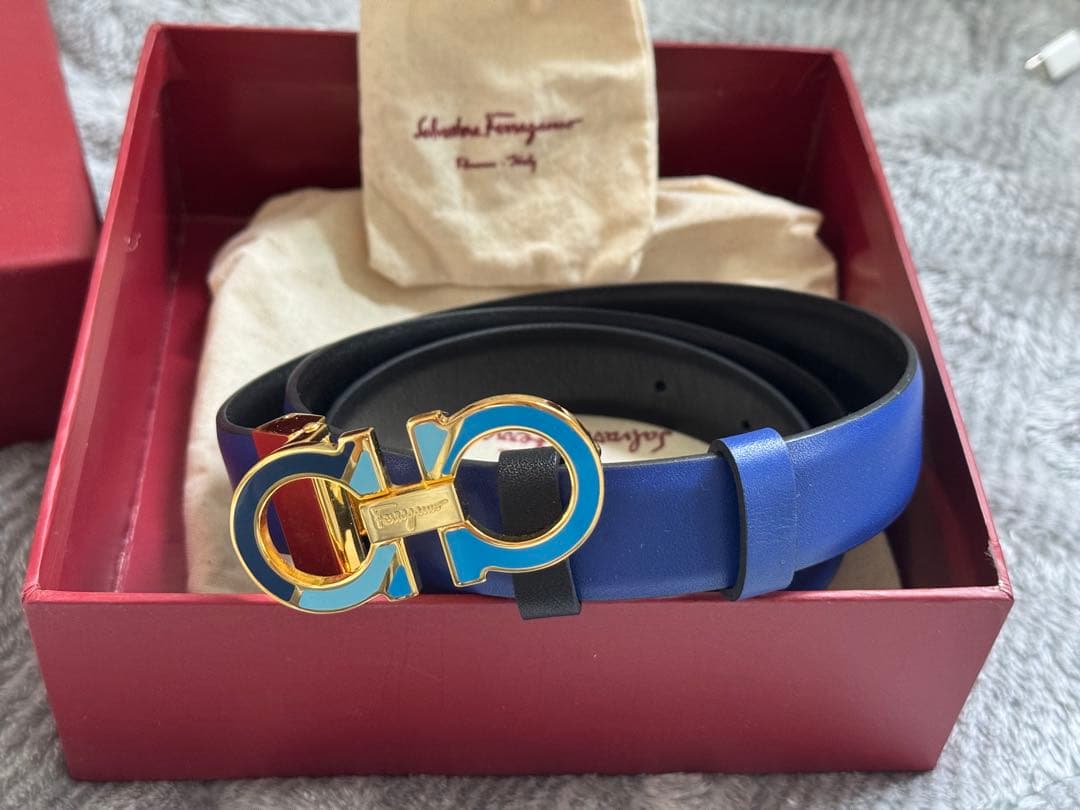 Salvatore Ferragamo 青　レザーベルト フェラガモ