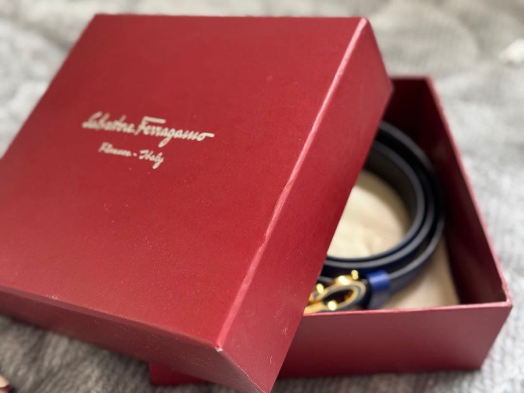 Salvatore Ferragamo 青　レザーベルト フェラガモ