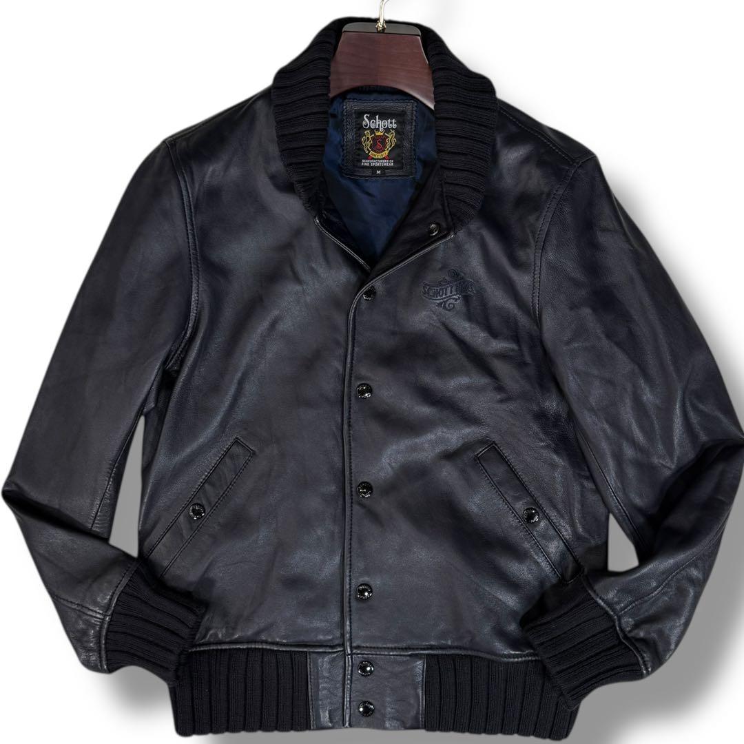 極美品 Schott 100周年モデル ラムレザー 刺繍ロゴ レザージャケット