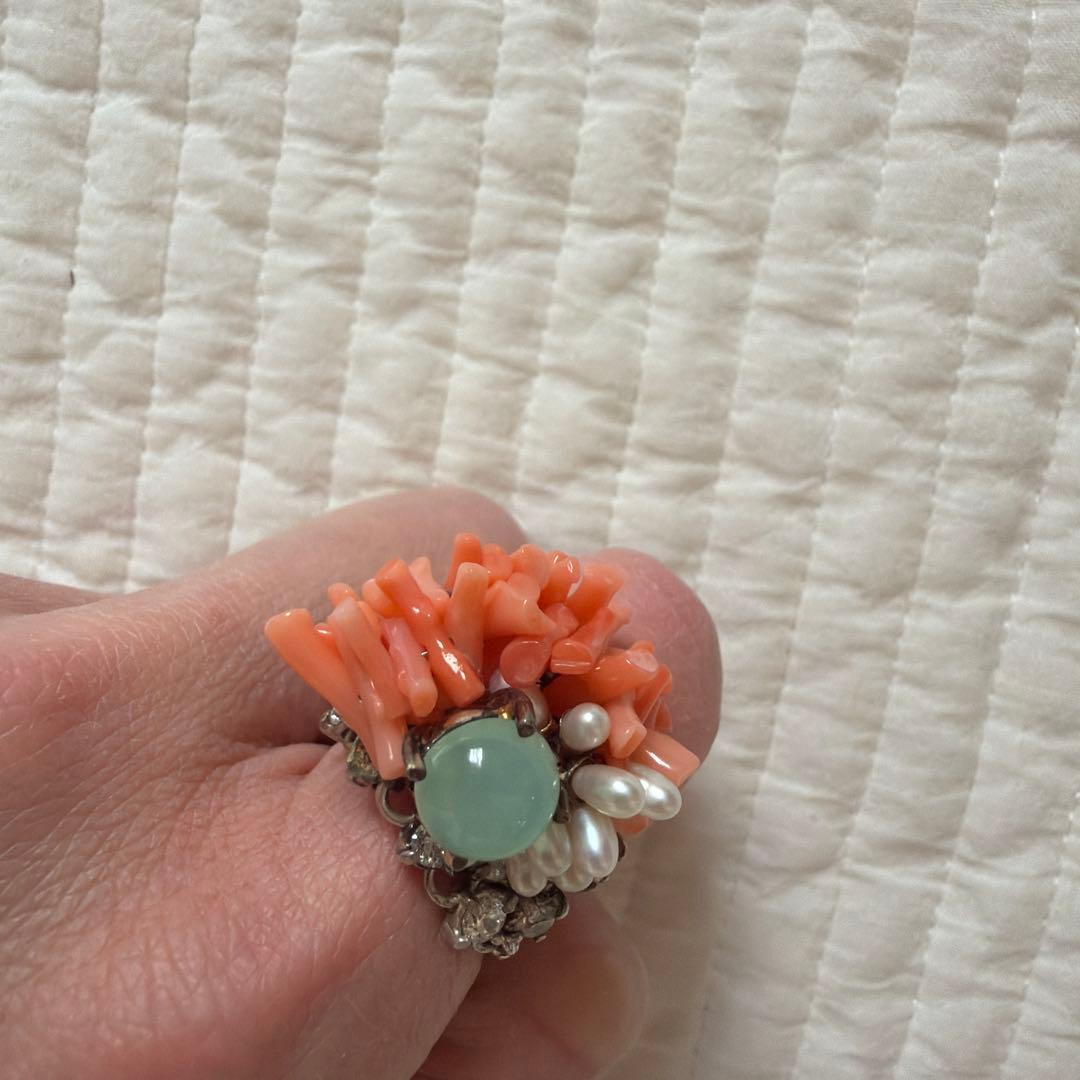 【祝日セール】 e.m.サンゴ　ジルコニア　リング