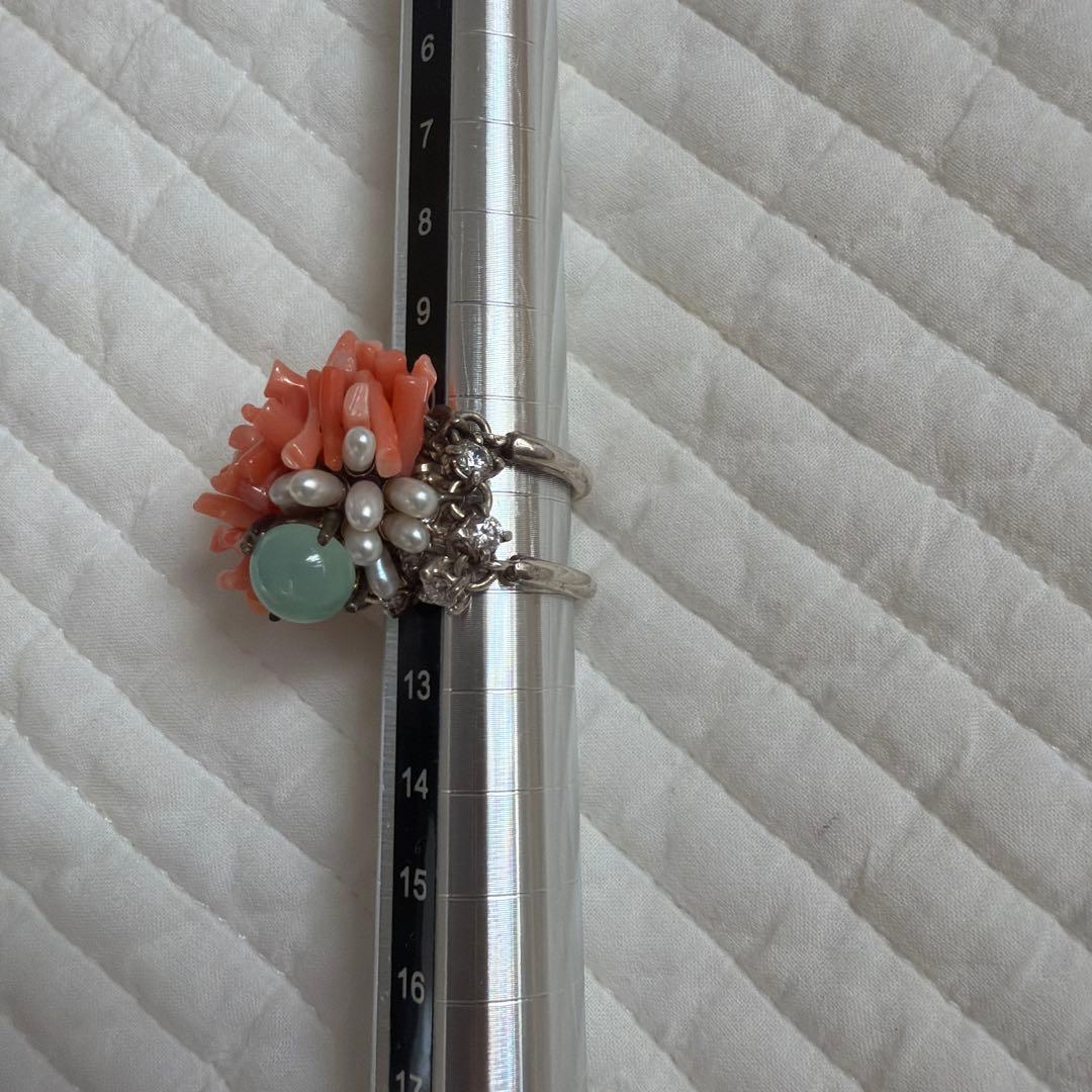 【祝日セール】 e.m.サンゴ　ジルコニア　リング