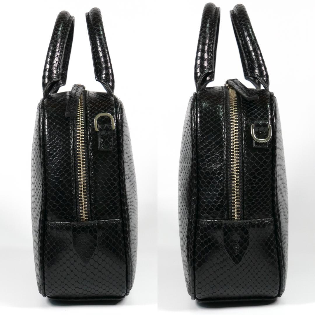 【MmyY】美品✨ハンドバッグ ショルダーバッグ パイソン柄 ブラック