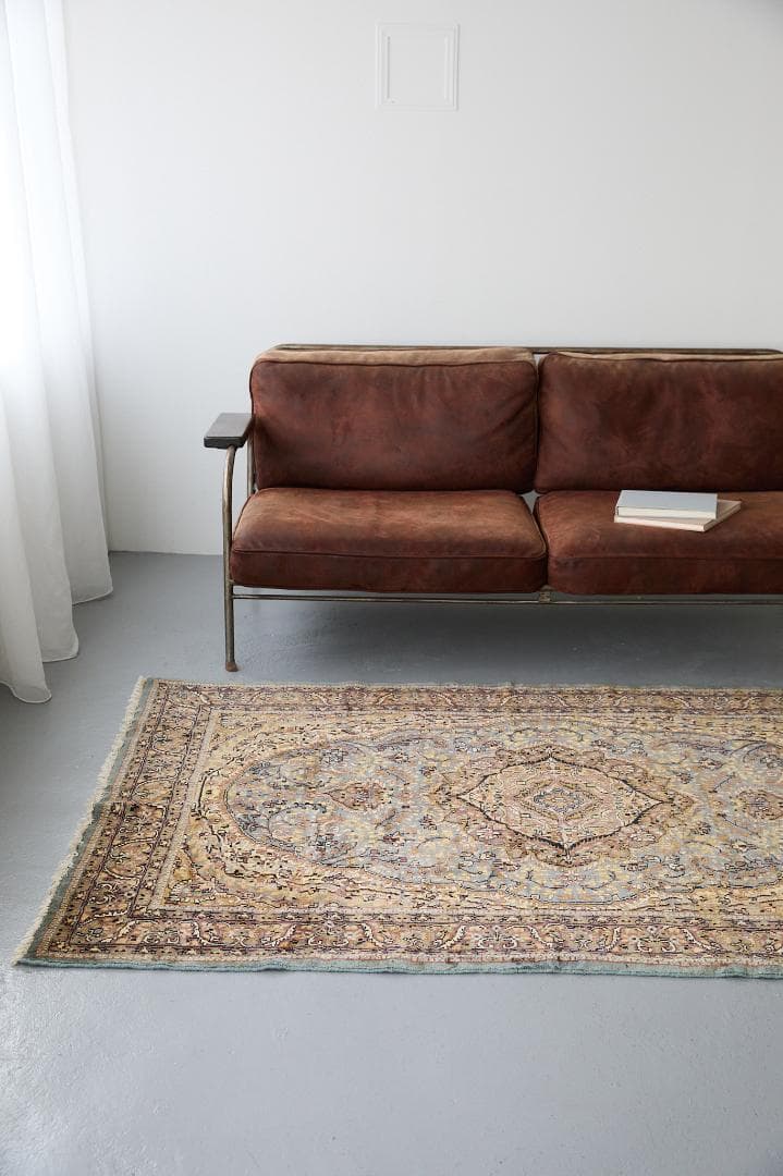 ヴィンテージラグ　トライバルラグ　ラホール産（210×124cm）青　茶　グレー