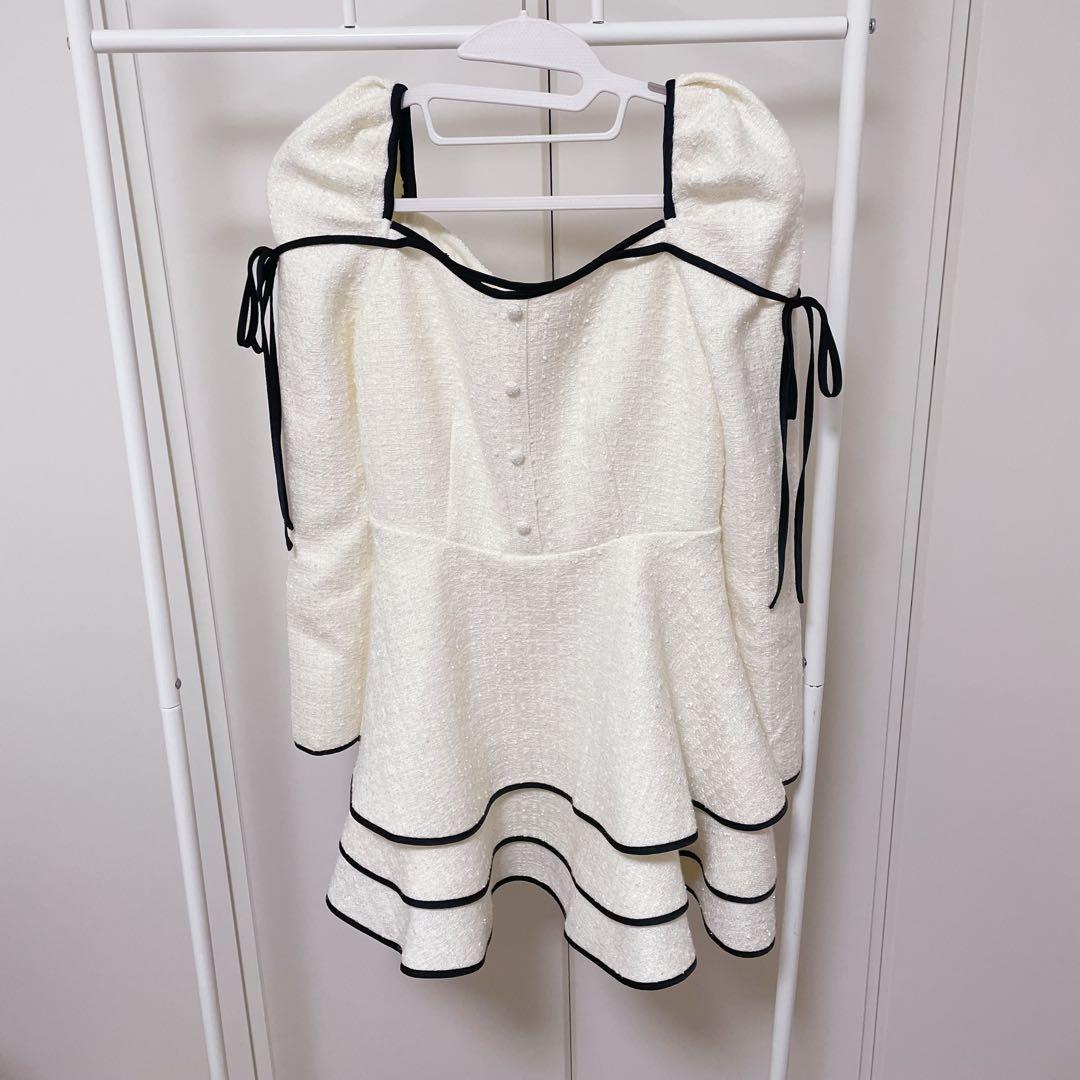 Ribbon trim tweed mini onepiece エムエメ
