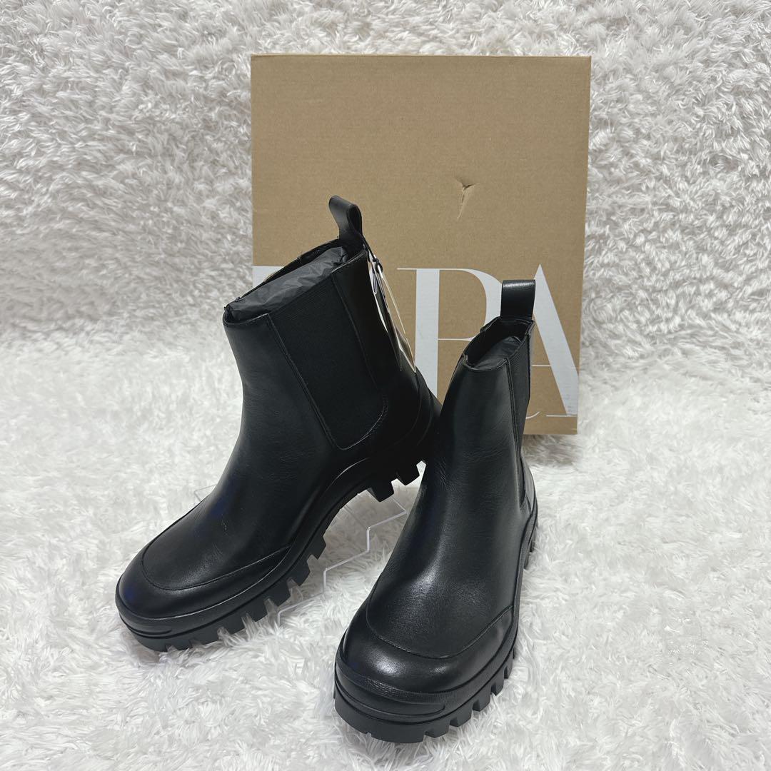 新品 ZARA フラットVIBRAM® ソール チェルシーブーツ　37