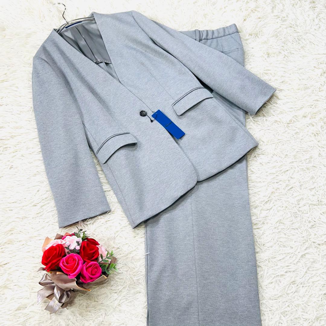 【未使用タグ付☆】AOKI 島田順子 ノーカラー　ワイドパンツ セットアップ　L