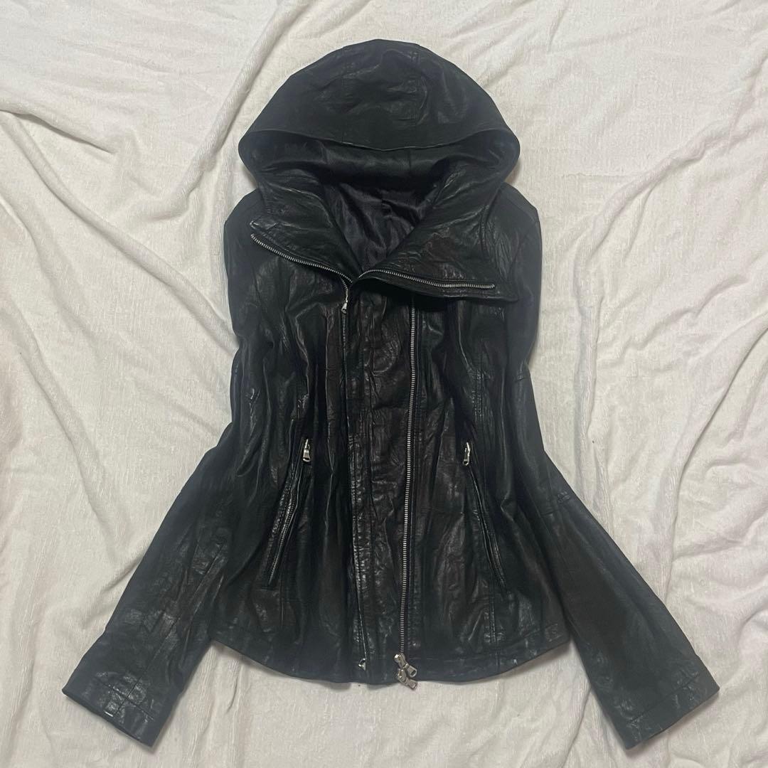 00s ハイネック 変形 レザージャケット フード Ekam 風 アーカイブ