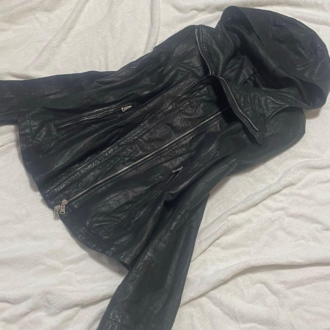 00s ハイネック 変形 レザージャケット フード Ekam 風 アーカイブ