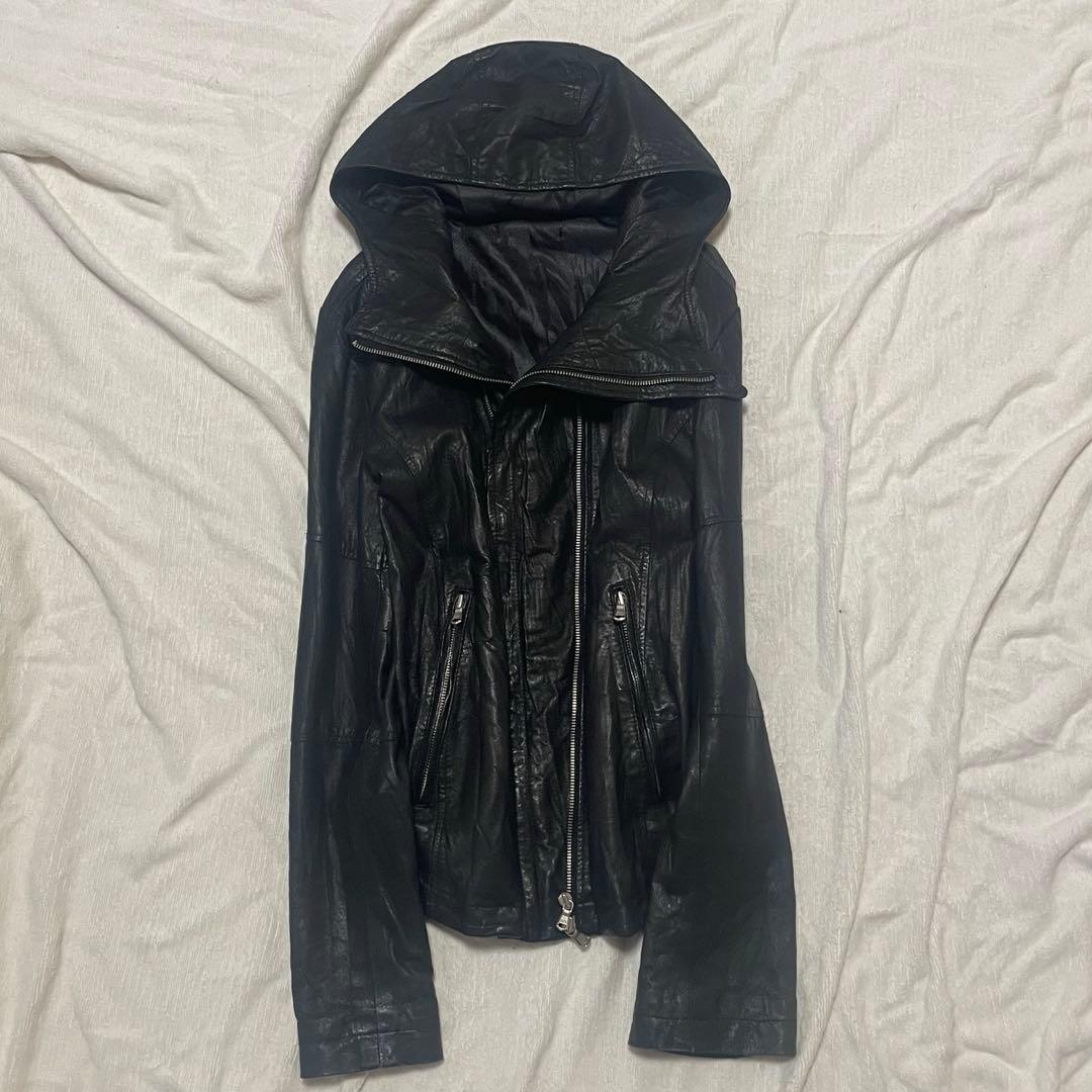 00s ハイネック 変形 レザージャケット フード Ekam 風 アーカイブ