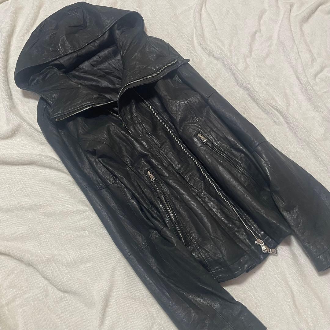 00s ハイネック 変形 レザージャケット フード Ekam 風 アーカイブ