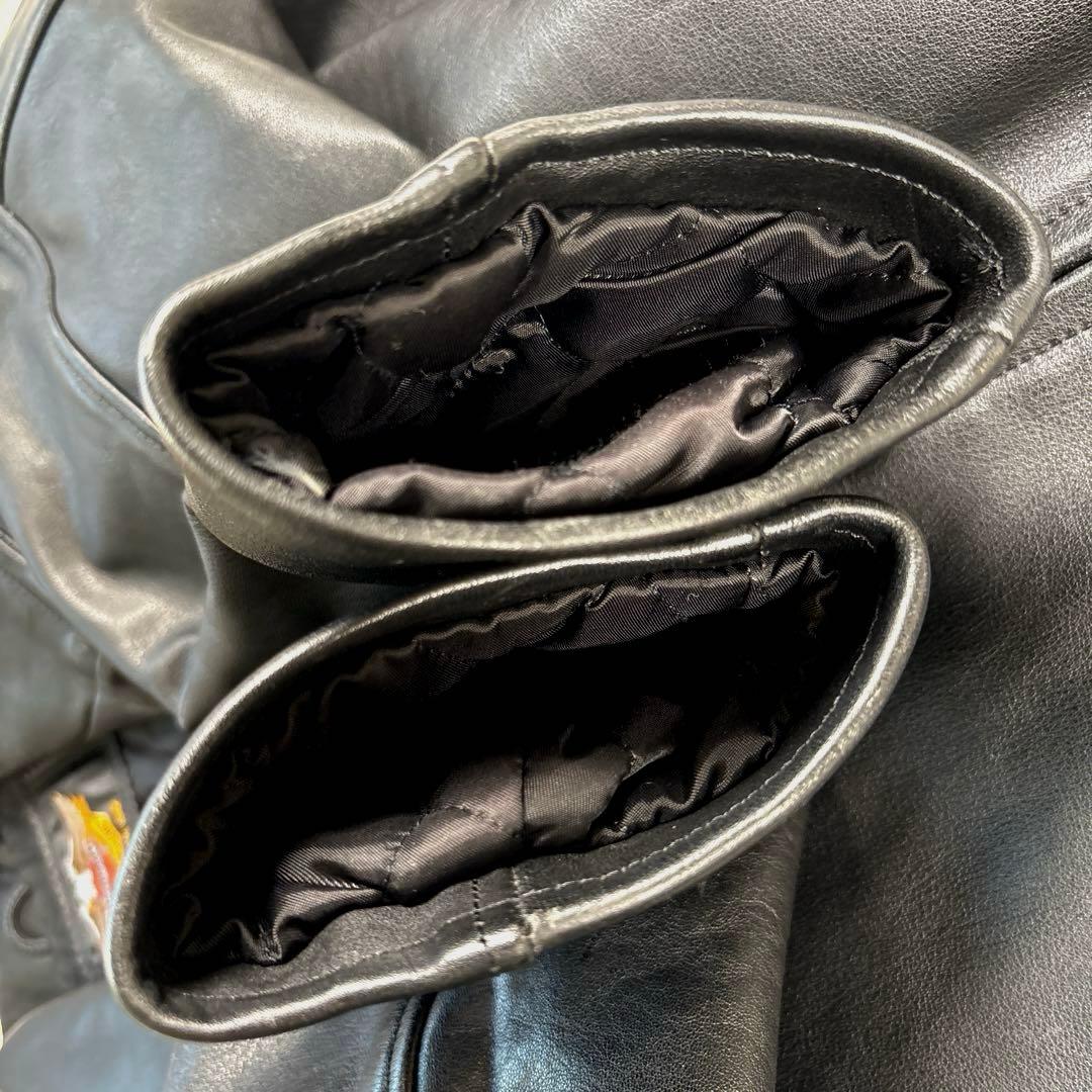 ハーレーダビットソン　レザージャケット　シングル　ライダース　ワッペン　刺繍　黒