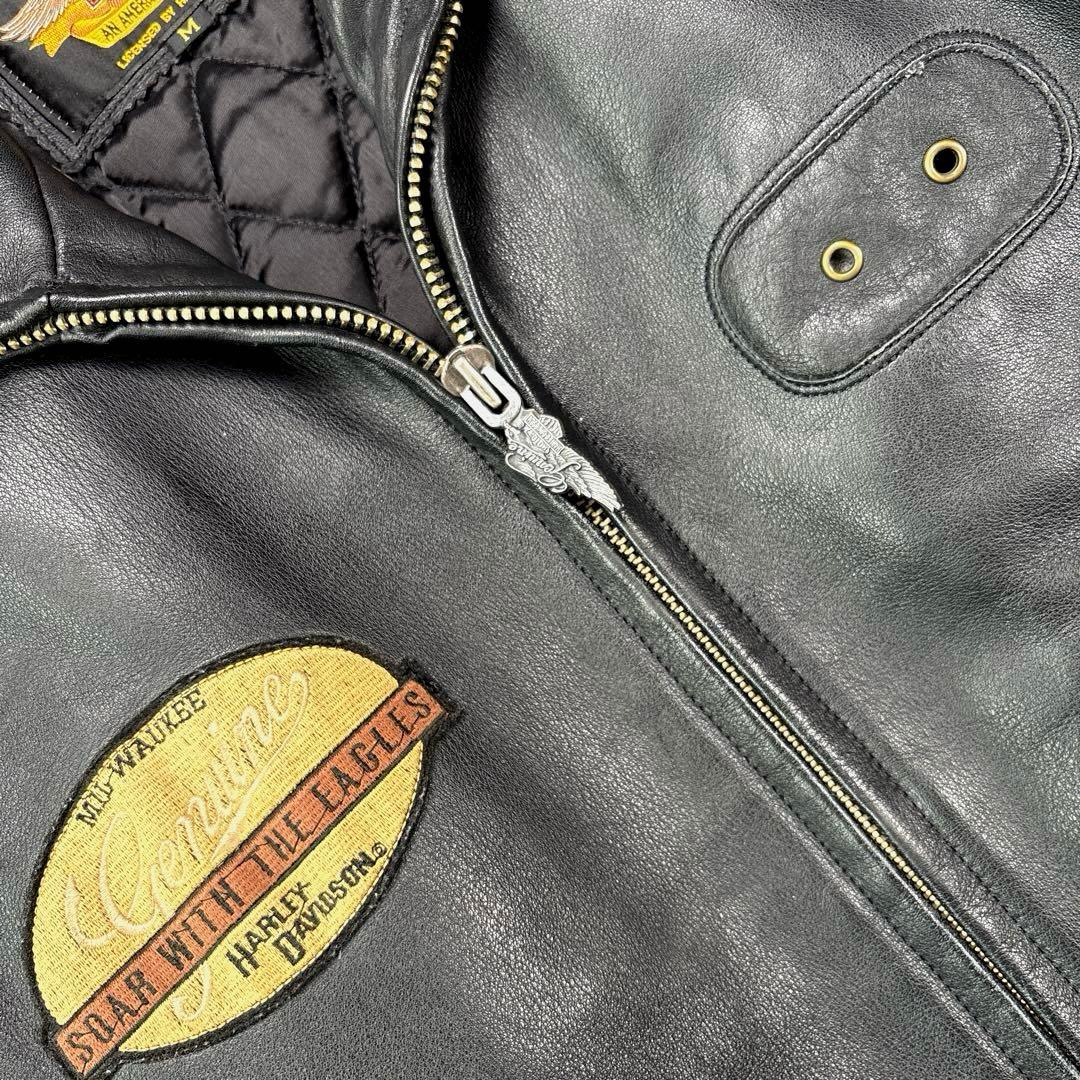 ハーレーダビットソン　レザージャケット　シングル　ライダース　ワッペン　刺繍　黒