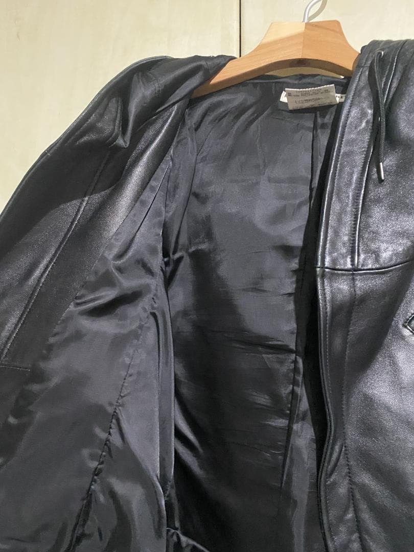 キャサリンハムネット ラムレザー フーディー パーカー 黒 フード　Mサイズ