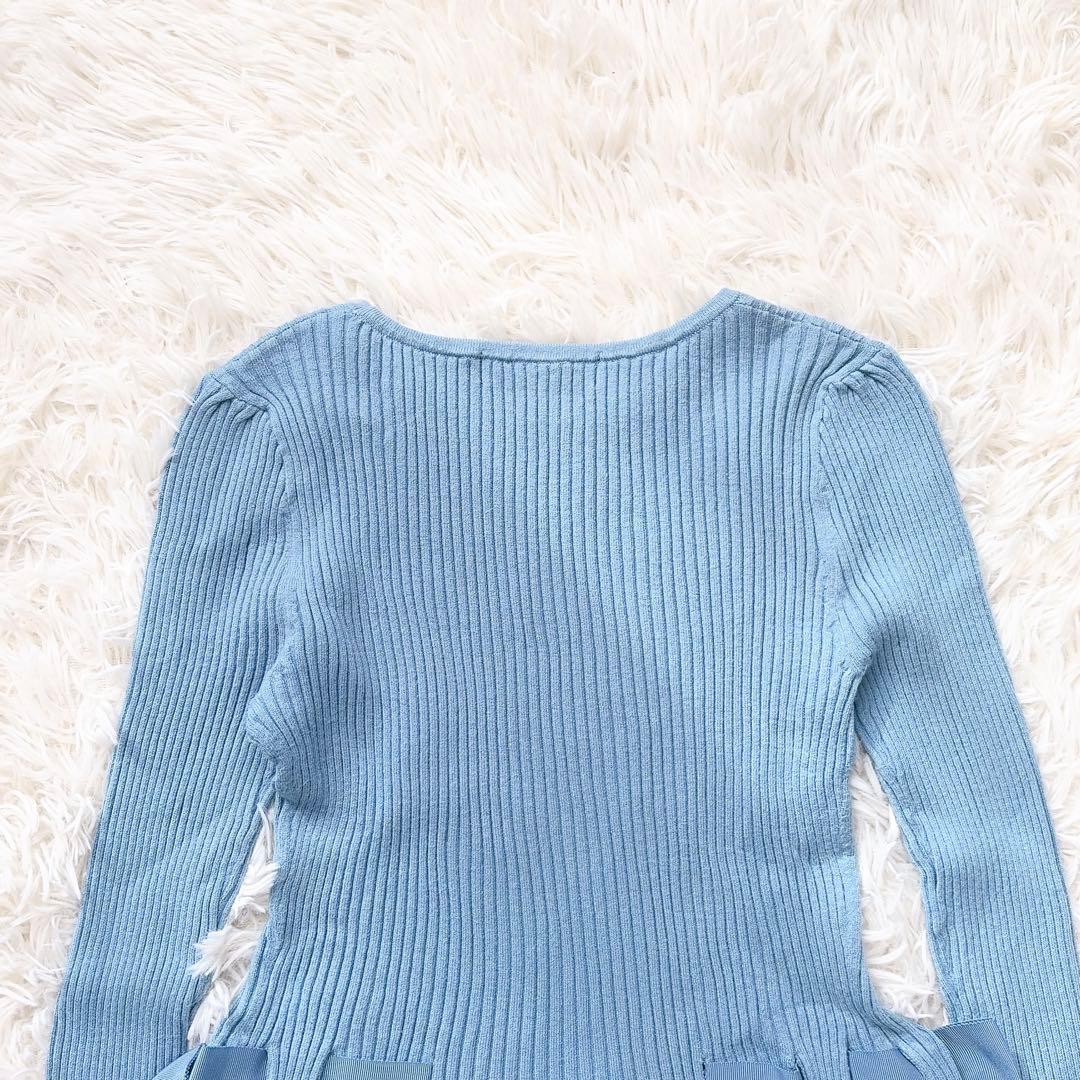 【美品】m's gracy リボンリブニット　パステルカラー　水色