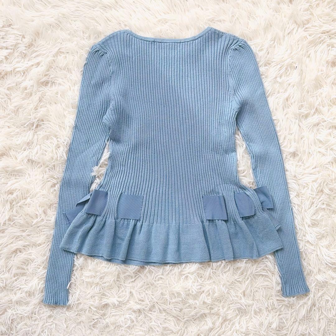 【美品】m's gracy リボンリブニット　パステルカラー　水色