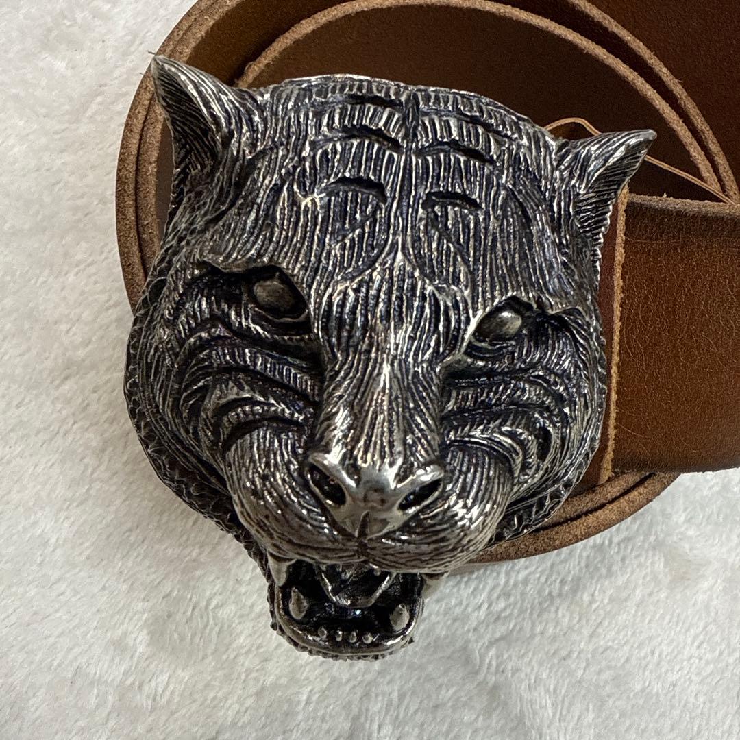 GUCCIグッチ　タイガーヘッドバックル　レザーベルト　ウエスト約75〜85cm