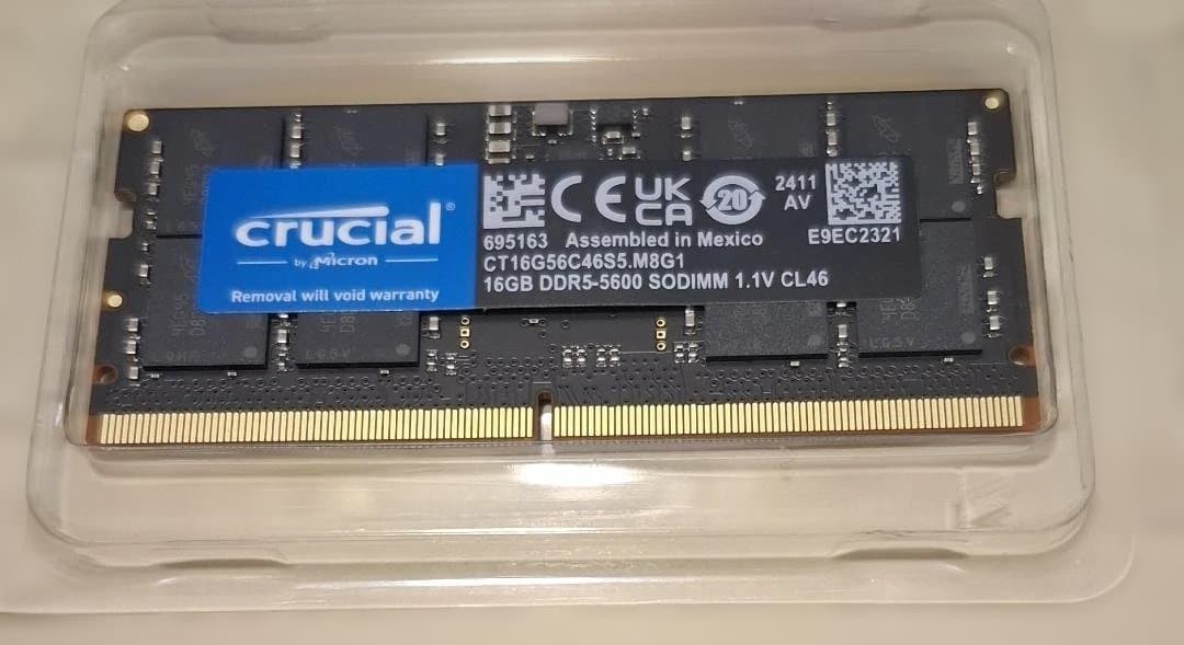 Crucial 16GB DDR5 5600 SODIMM メモリー　2枚組