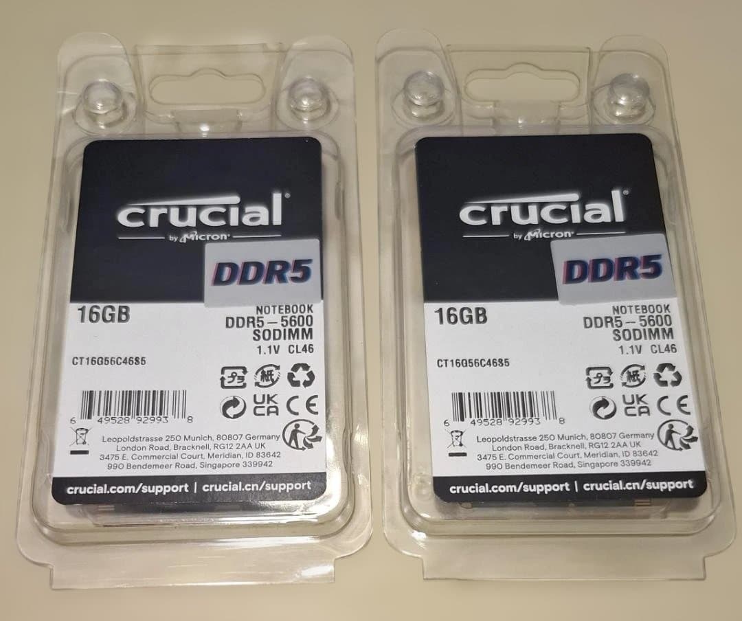 Crucial 16GB DDR5 5600 SODIMM メモリー　2枚組