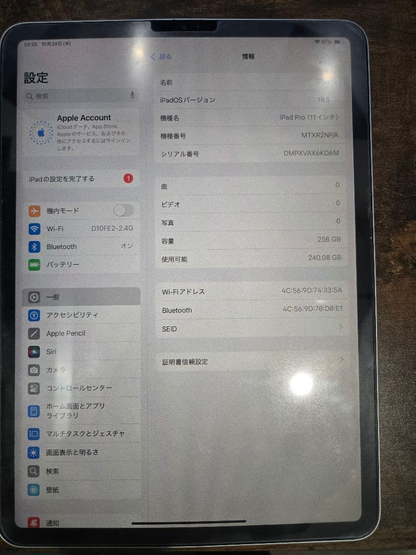 iPad Pro 11インチ 第1世代 256GB シルバー