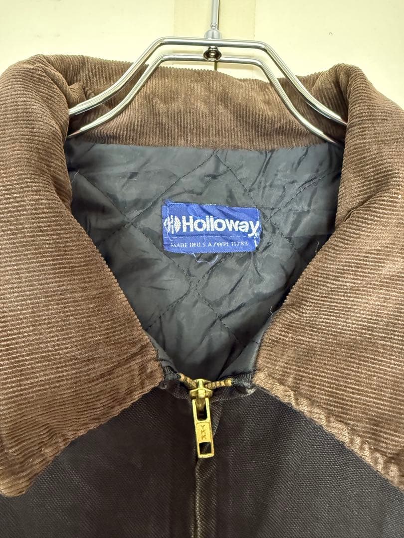 USA製 90s Holloway ブラックダックジャケット 企業ロゴ 刺繍 黒