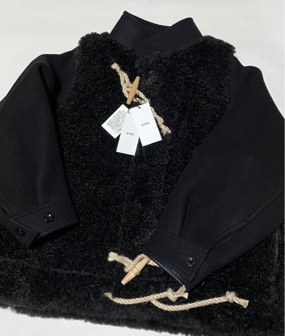 HYKE ダブルフェイス シアリング ダッフルジャケット ブラック サイズ1